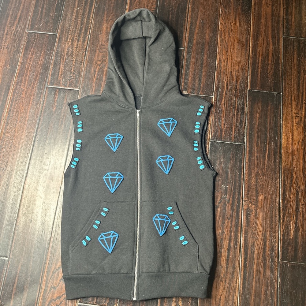 Custom made Vest zip up hoodie unisex cotton reworked custom upcycle casual